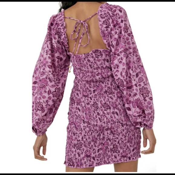 💗 Free People Smock it to Me Long Sleeve Minidress Azalea Combo Large - Picture 2 of 5
